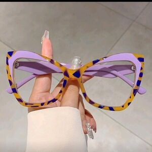 Statement Purple & Yellow Pattern Cat-Eye Glasses